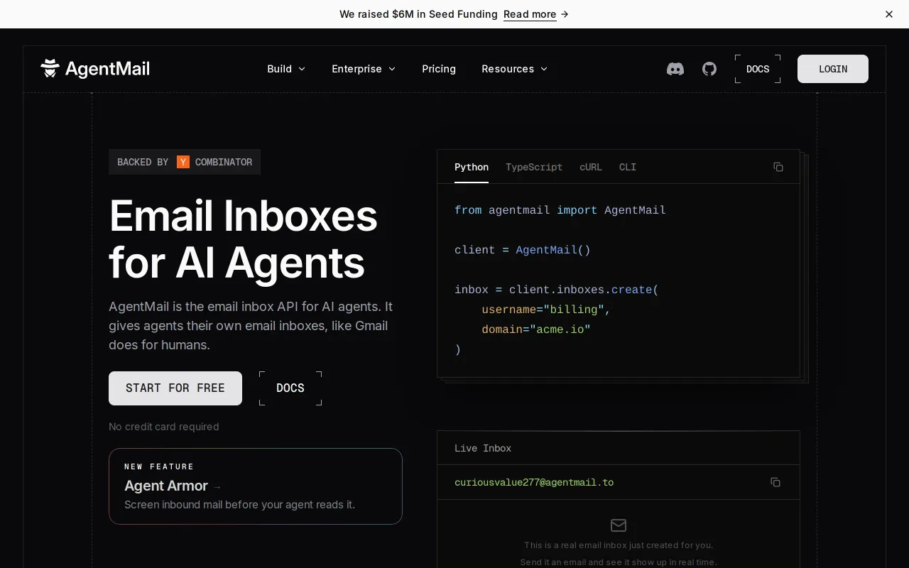 AgentMail | Email Inbox API for AI Agents screenshot
