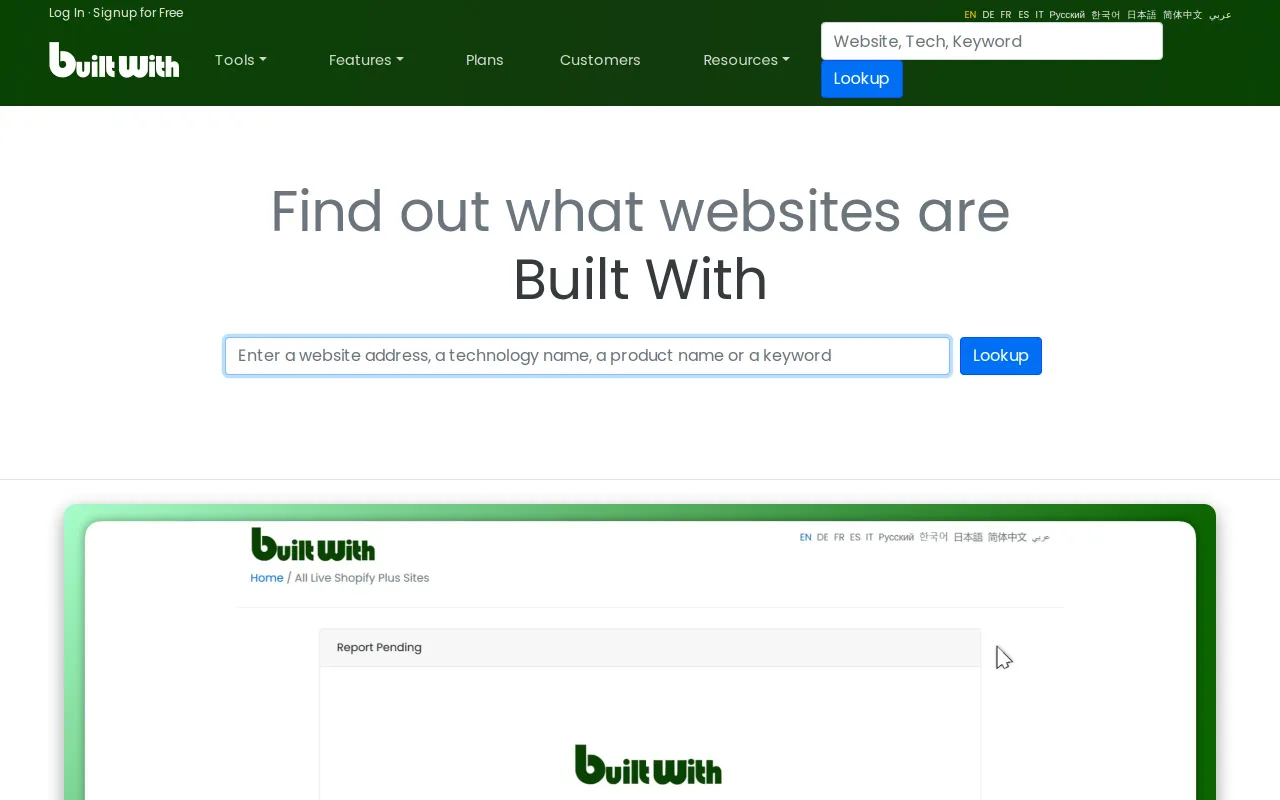BuiltWith screenshot