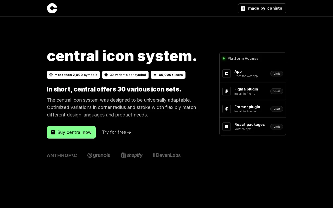 Central icon system screenshot