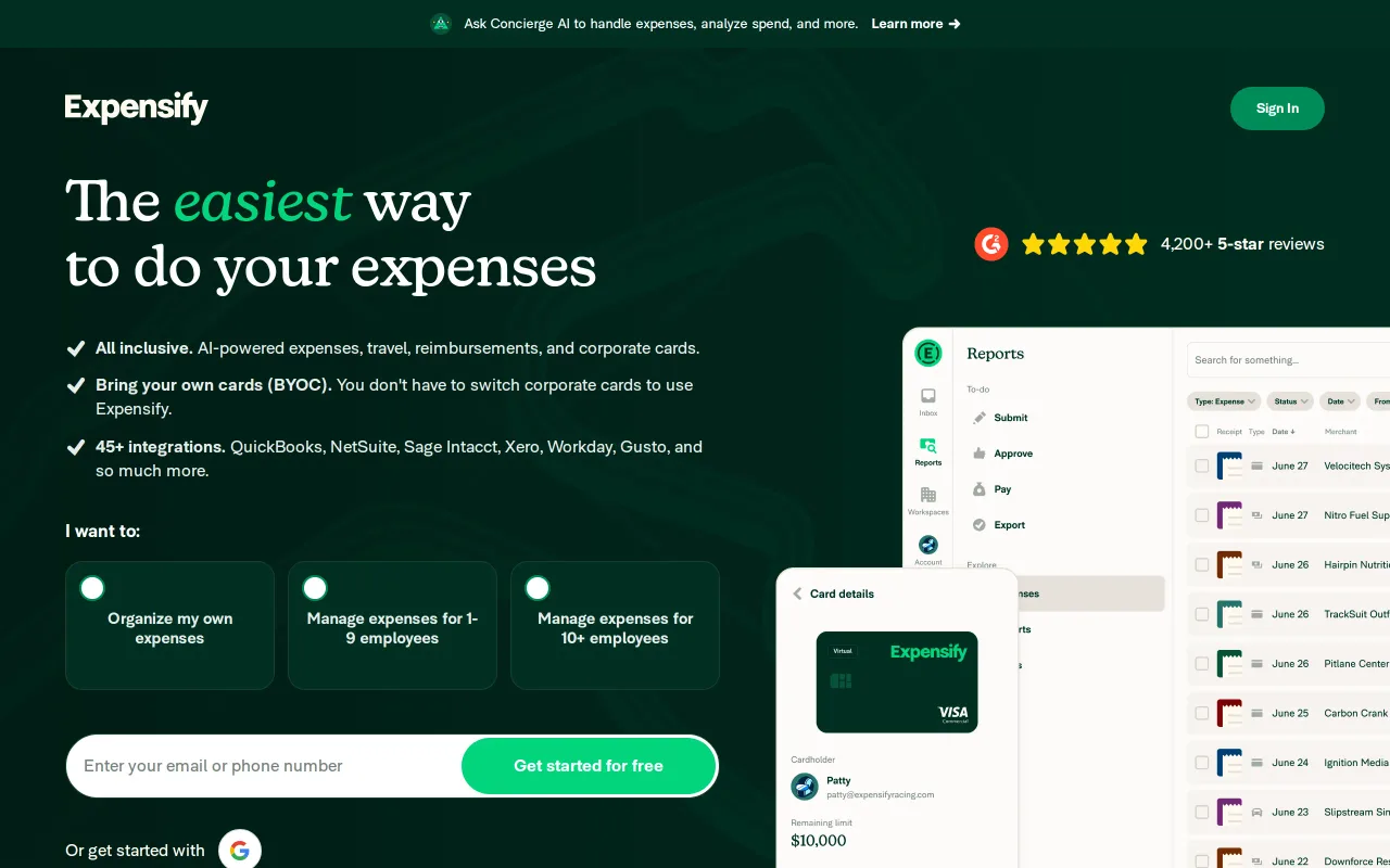 Expensify screenshot