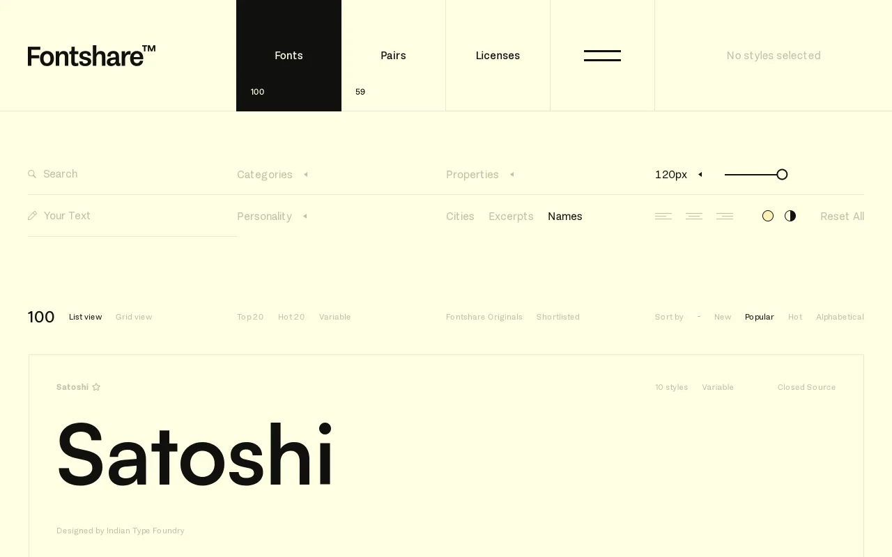 Fontshare screenshot
