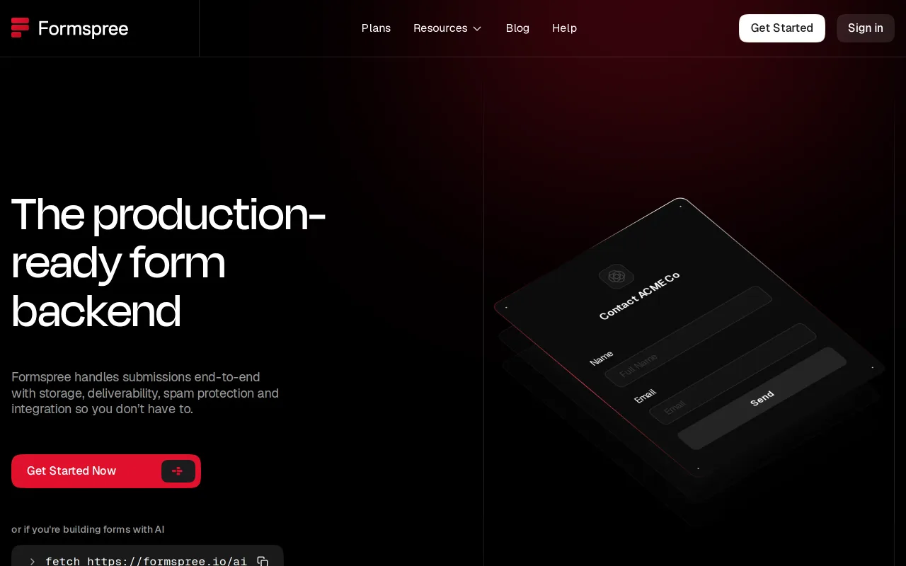 Formspree screenshot