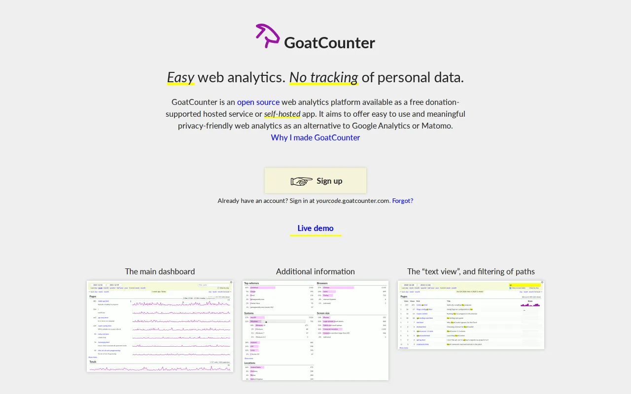 GoatCounter screenshot