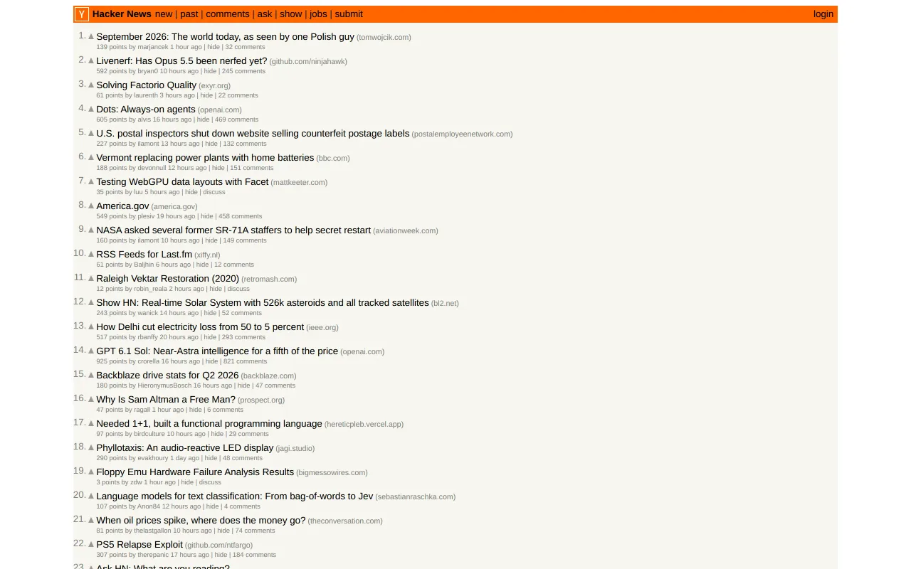 Hacker News screenshot