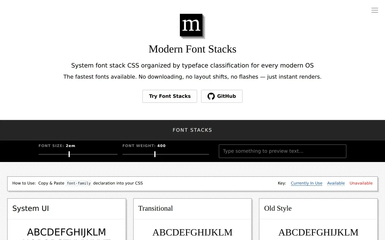 Modern Font Stacks screenshot