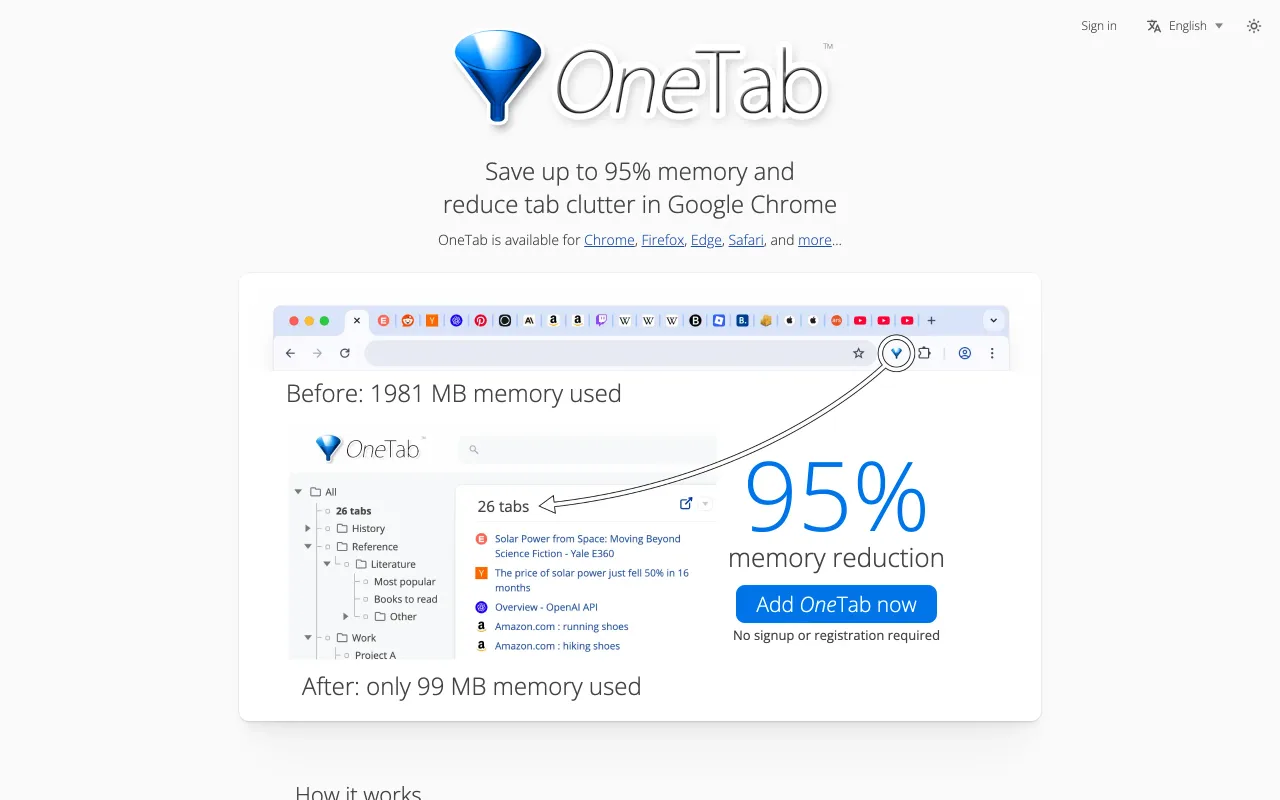 OneTab screenshot