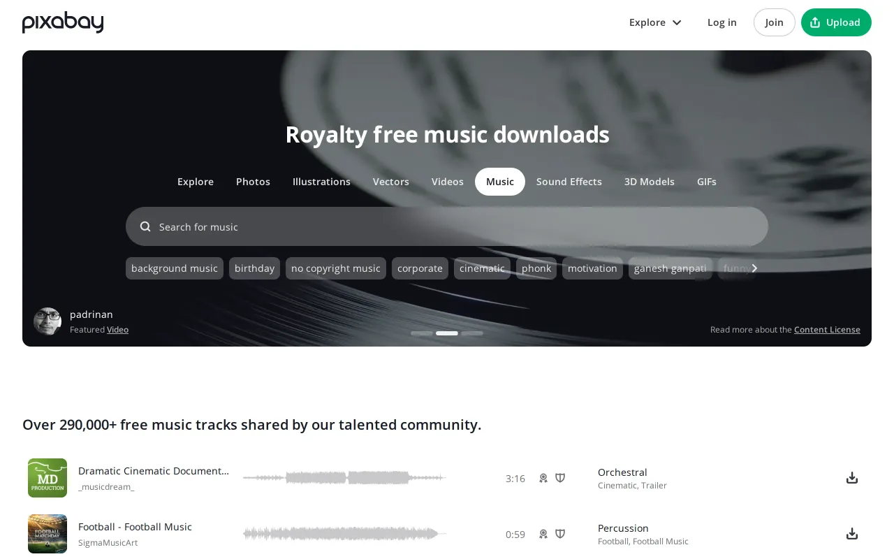 Pixabay Music screenshot