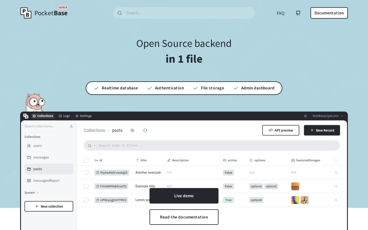 PocketBase screenshot