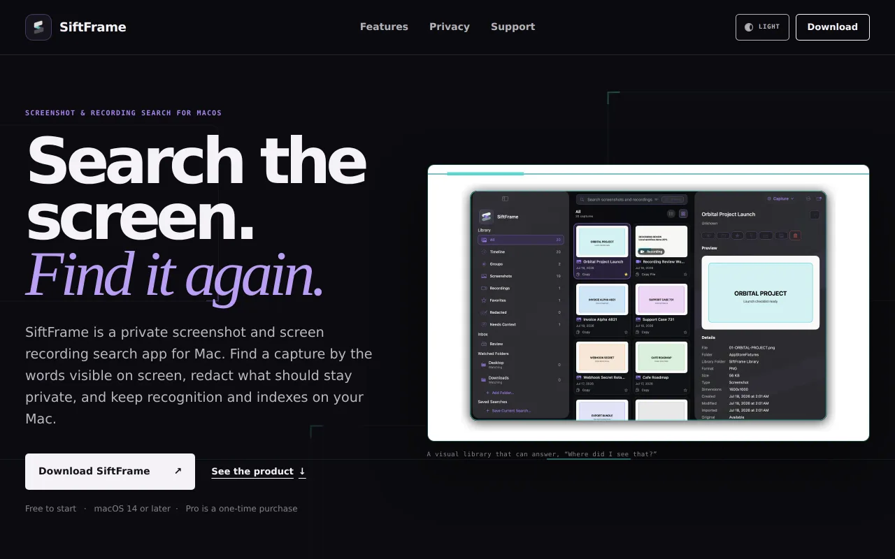 SiftFrame screenshot