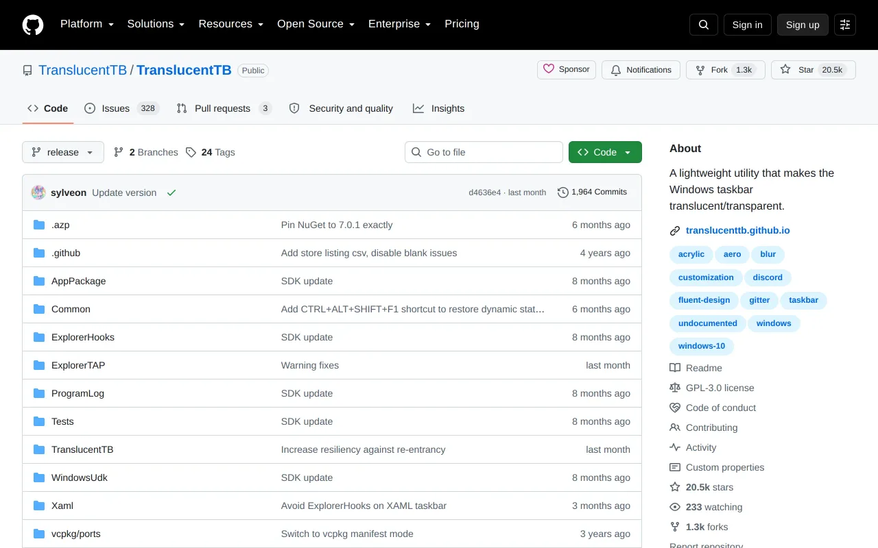 TranslucentTB screenshot