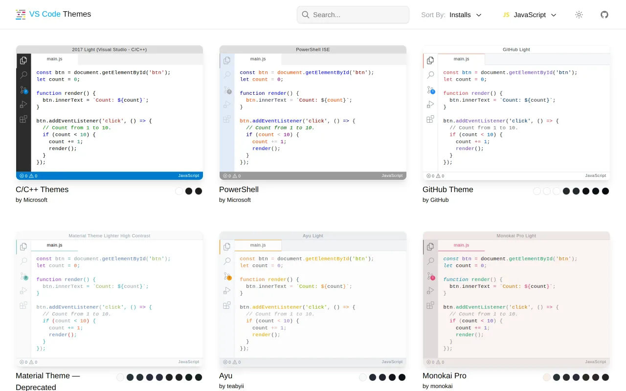 VS Code Themes screenshot