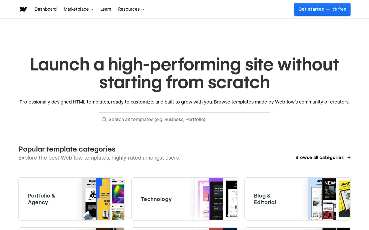 Webflow Marketplace screenshot