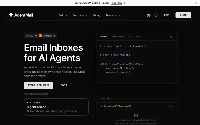AgentMail | Email Inbox API for AI Agents preview