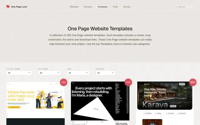 One Page Templates preview