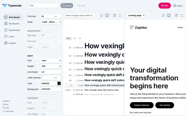 Type Scale preview