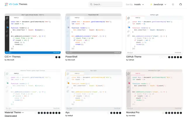 VS Code Themes preview